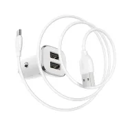 BOROFONE BZ12 Մեքենայի լիցքավորիչ + Type-C մալուխ (2 USB) – Սպիտակ