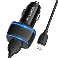 BOROFONE BZ14 Մեքենայի լիցքավորիչ + Lightning մալուխ (2 USB) – Սև