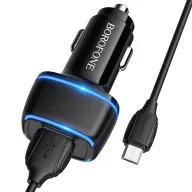 BOROFONE BZ14 Մեքենայի լիցքավորիչ + Micro-USB մալուխ (2 USB) – Սև
