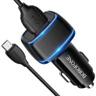 BOROFONE BZ14 Մեքենայի լիցքավորիչ + Micro-USB մալուխ (2 USB) – Սև