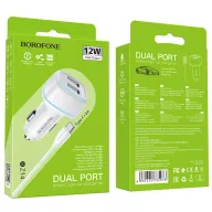 BOROFONE BZ14 Մեքենայի լիցքավորիչ + Type-C մալուխ (2 USB) – Սպիտակ