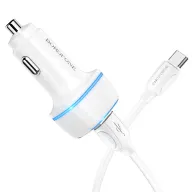 BOROFONE BZ14 Մեքենայի լիցքավորիչ + Type-C մալուխ (2 USB) – Սպիտակ