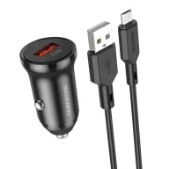 BOROFONE BZ18 Մեքենայի լիցքավորիչ + Micro-USB մալուխ – Սև