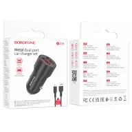 BOROFONE BZ19 Մեքենայի լիցքավորիչ + Micro-USB մալուխ – Սև
