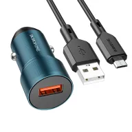 BOROFONE BZ19A Մեքենայի լիցքավորիչ + Micro-USB մալուխ – Կապույտ
