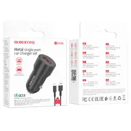 BOROFONE BZ19A Մեքենայի լիցքավորիչ + Type-C մալուխ – Սև