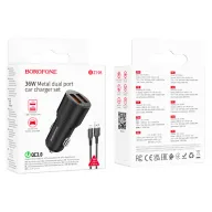 BOROFONE BZ19B Մեքենայի լիցքավորիչ + Micro-USB մալուխ – Սև