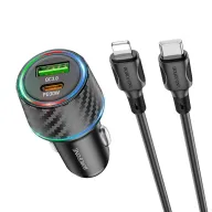 BOROFONE BZ21 Մեքենայի լիցքավորիչ + Type-C-ից Lightning մալուխ – Սև
