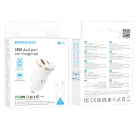 BOROFONE BZ22 Մեքենայի լիցքավորիչ + Type-C-ից Lightning մալուխ – Սպիտակ