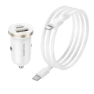 BOROFONE BZ22 Մեքենայի լիցքավորիչ + Type-C-ից Lightning մալուխ – Սպիտակ