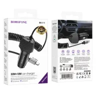 BOROFONE BZ31E Մեքենայի լիցքավորիչ + Type-C մալուխ – Սև