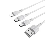 Լիցքավորման Լար 3-ը 1-ում| BOROFONE BX16|Lightning /Micro-USB/Type-C-սպիտակ