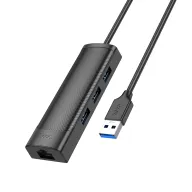 HOCO Ադապտեր HB42 4in1 USB to USB3.0*3+RJ45Սև 0.2M