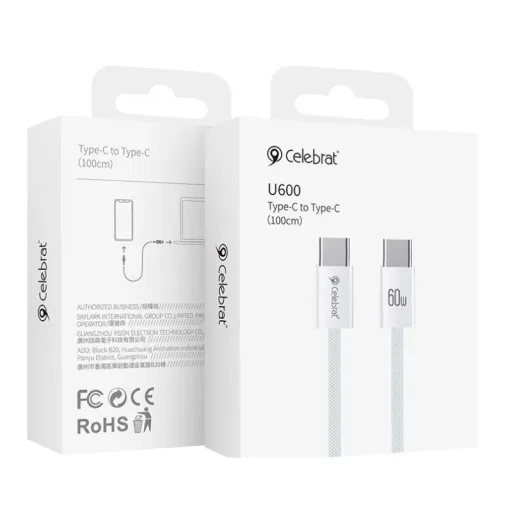 CELEBRAT USB U600 TYPE-C TO TYPE-C Սպիտակ