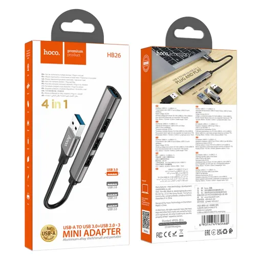 HOCO Ադապտեր HB26 Type-C to USB3.0+USB2.0*3 Մոխրագույն