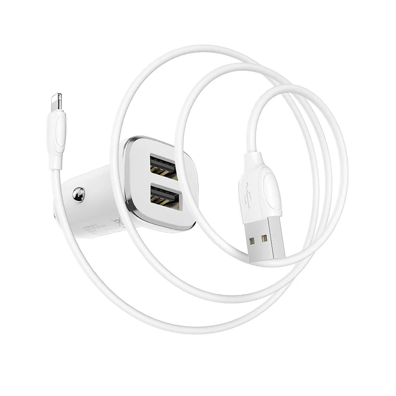 BOROFONE BZ12 Մեքենայի լիցքավորիչ + Lightning մալուխ (2 USB) – Սպիտակ 2