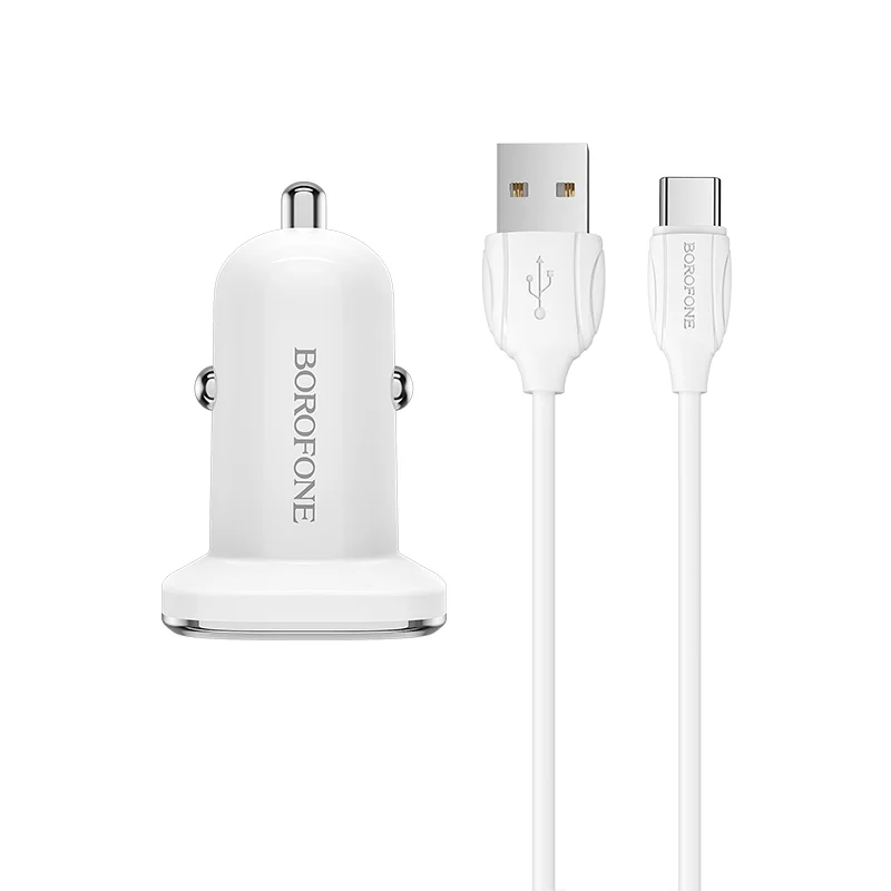 BOROFONE BZ12 Մեքենայի լիցքավորիչ + Type-C մալուխ (2 USB) – Սպիտակ 3