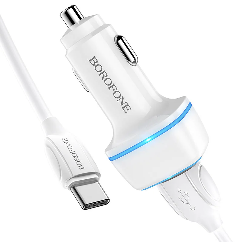 BOROFONE BZ14 Մեքենայի լիցքավորիչ + Type-C մալուխ (2 USB) – Սպիտակ 2