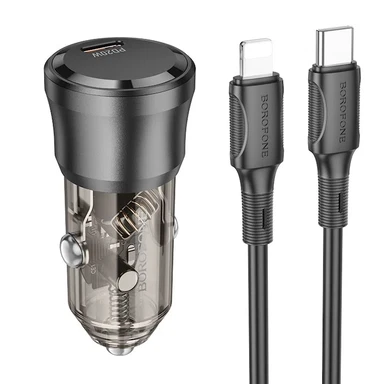 BOROFONE BZ24 Մեքենայի լիցքավորիչ + Type-C to Lightning (iOS) մալուխ, Սև 2