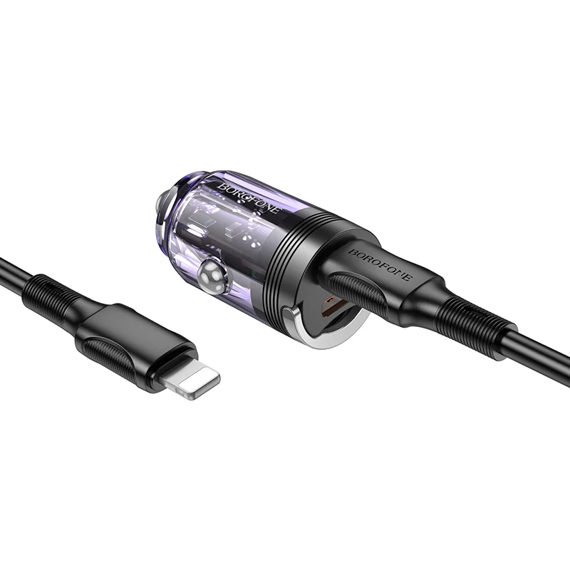 BOROFONE BZ29B Մեքենայի լիցքավորիչ (Թափանցիկ) + Type-C-ից Lightning մալուխ – Մանուշակագույն 3